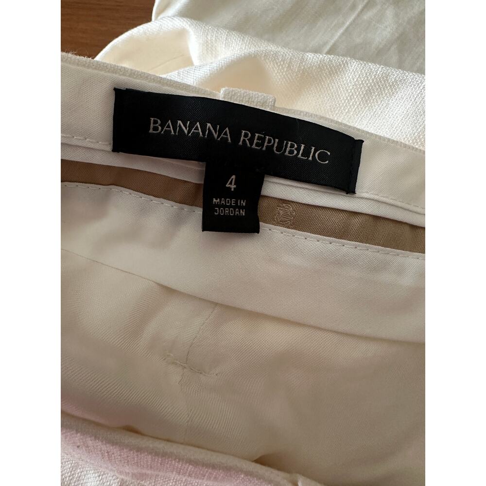 Banana Republic White Wide Leg Pants Cotton Linen Side Stripe, Coastal Classic 4 - Picture 9 of 10
